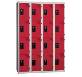 Vestiaire multicases 4 colonnes 4 cases monobloc 300 ROUGE 93 4 COLONNES - 4 CASES/COLONNE MONOBLOC