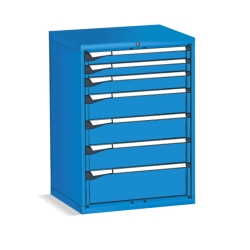 Armoire premium - 7 tiroirs 7 tiroirs : 2 x 75, 1 x 100, 3 x 150, 1 x 200 Télescopiques RAL 5012 Clé